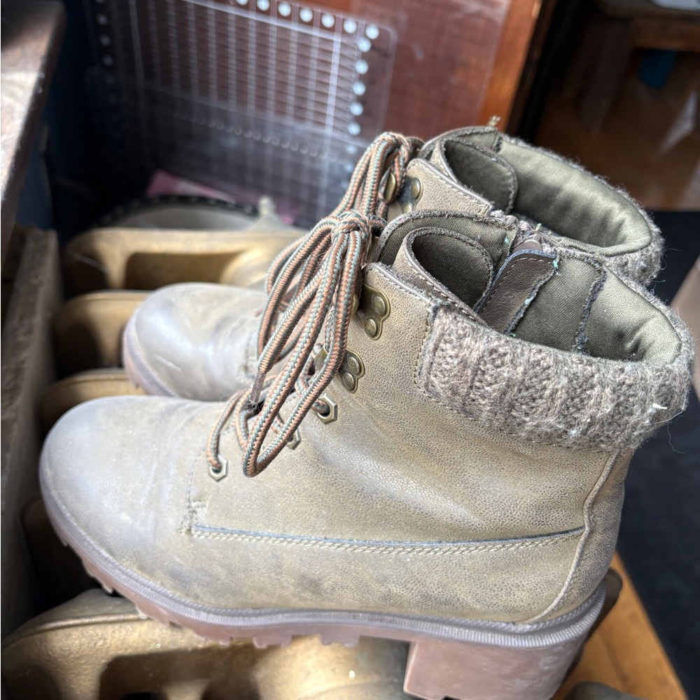Olive Ankle Boots with Knit Cuffs